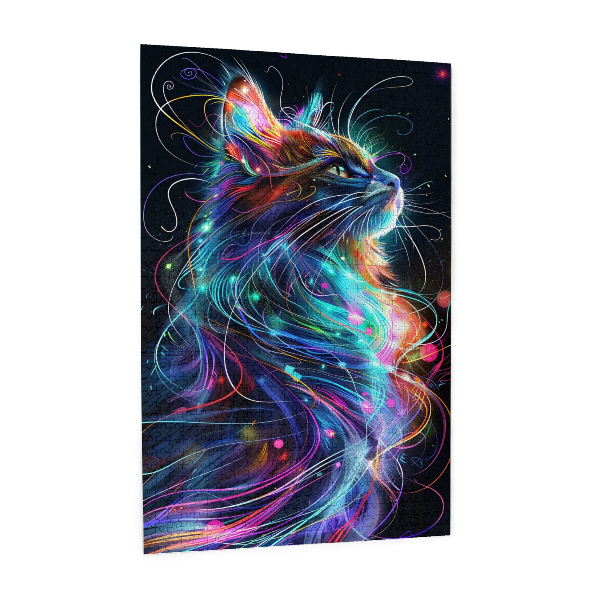 1000 PCS Modern Style Colorful Cat - 1000 Piece Animal Wooden Jigsaw Puzzles,Unique And Beautiful Design,Depicting A Colorful Cat With Vibrant Artistic Illustrations As Its Characteristic Feature
