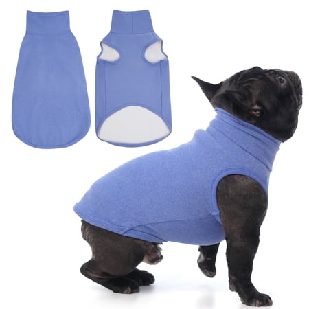 IECOii Small Dog Sweater,Stretch Fleece Vest Blue,Medium,Warm Pullover for Winter Spring and Fall, Soft & Lightweight Dog Sweatshirt Indoor Outdoor Clothes
