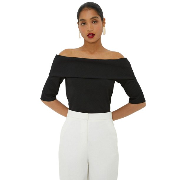 Dorothy Perkins - Top Bardot de Manga Corta para Mujer (Negro)