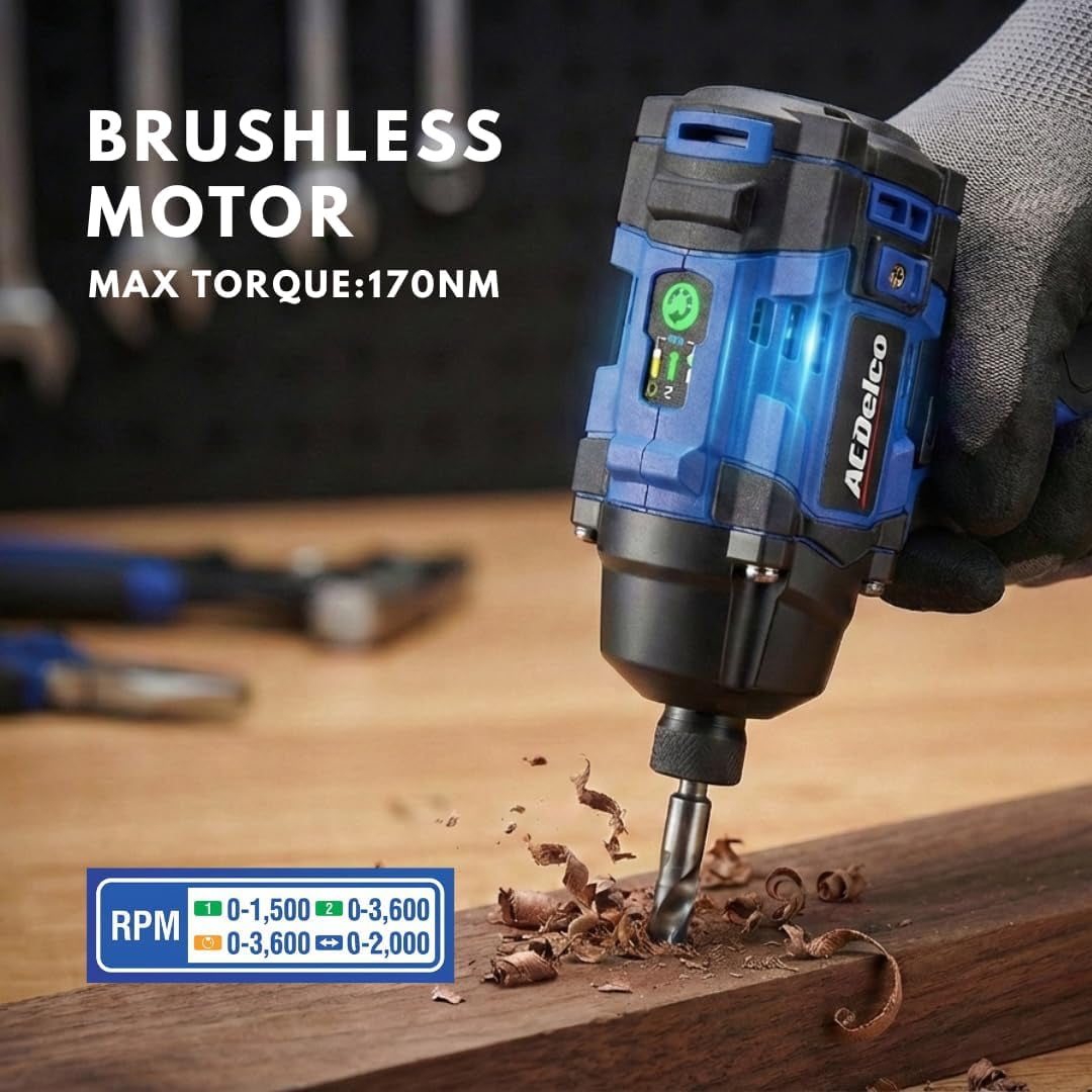 ACDelco G12 12V Brushless 1/4" Hex Impact Driver Kit, Includes (2) 2.0Ah Batteries and (1) Fast Charger, 125 ft-lbs Max Torque, 4-Mode Control, Sub-Compact for Automotive Repair - ARI12185-P2