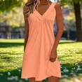 thumbnail image 4 of Beach Dresses for Women Solid Color V Neck Sleeveless Casual Dress Loose Fit A Line Dress Summer Vacation Short Sundress, 4 of 6