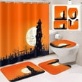 thumbnail image 2 of 4Pc Halloween Ghost Cute Shower Curtain Sets Colorful Funny Dot Non-Slip Bath Rug, Toilet Lid Cover, Bath Mat, Teal Gray Bathroom Decor Curtain with 12 Hooks Waterproof Fabric, 2 of 7