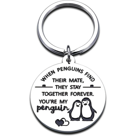Couple Gifts for Boyfriend Girlfriend Boo Basket Stuffers for Him Her Best Friend Penguin Lover Couples Keychain for Women Men One Year Anniversary Valentines Day Christmas Birthday Gifts