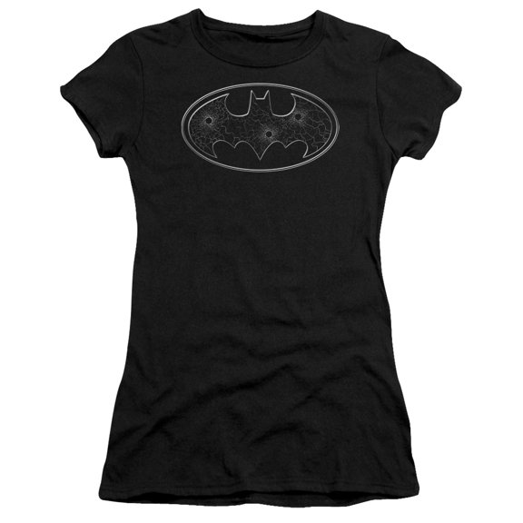 Batman Glass Hole Logo S/S Junior Women's T-Shirt Sheer Black