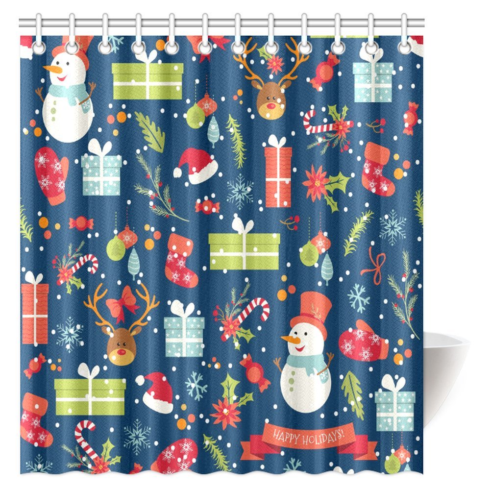 Pop Vintage Cartoon Merry Christmas Shower Curtain And Hooks