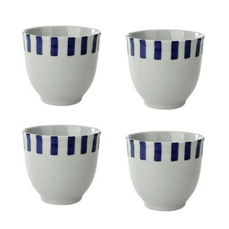 

Panda Superstore PS-HOM367144011-SUE02259 Japanese Style Short Stripe Ceramic Teacups Small Straight Wine Glass Blue - 150 ml - 4 Piece