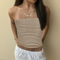 thumbnail image 2 of Fznquz Strapless Tank Tops Women Brown Bandeau Going Out Tube Tops Crop Striped Summer Clothes for Women, 2 of 8