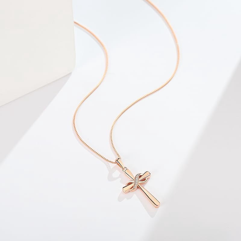 Infinity Cross Necklace for Women 925 Sterling Silver Danity Cross Pendant Necklace Christian Jewelry Baptism Gift 18''+2'' Chain