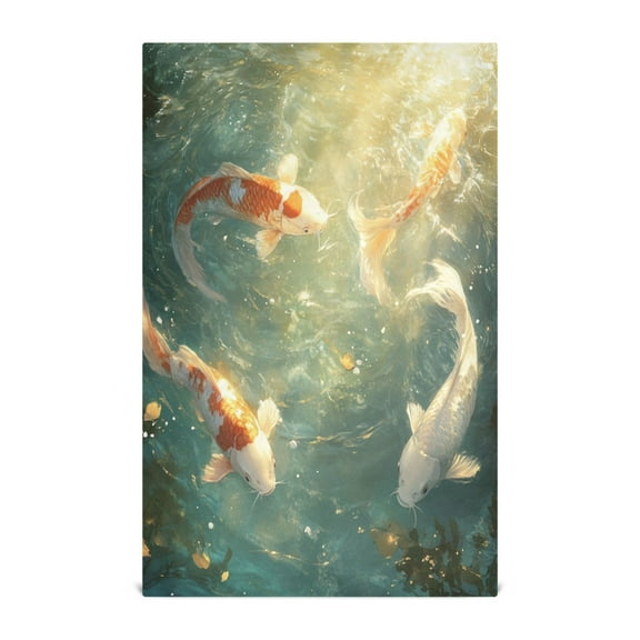 WOBOGO Koi Fish Kitchen Towel 1 Piece Large Cotton Dishcloth Premium Absorbency Set with Hanging Loop