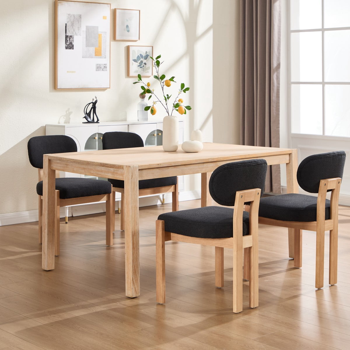 Dining Chairs Set of 2, Chenille Upholstered Wood Kitchen Chairs, 3.95" Thick Foam Cushion Wingback Dining Room Chairs, Black
