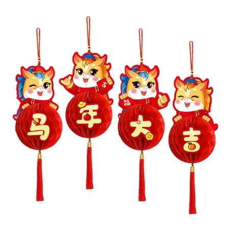 Ruanlalo 4 Pcs Chinese New Year Hanging Lantern Decoration Red Lucky Paper Honeycomb Lantern for Spring Festival Celebration