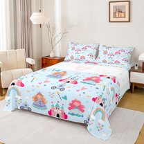 jejeloiu Cartoon Elf Princess Queen Sheet Sets,Chic Castle Flat Sheet,Colorful Loves Stars Pattern Queen Fitted Sheet For Girls Teens,Luxury Bedroom Decor,4pcs