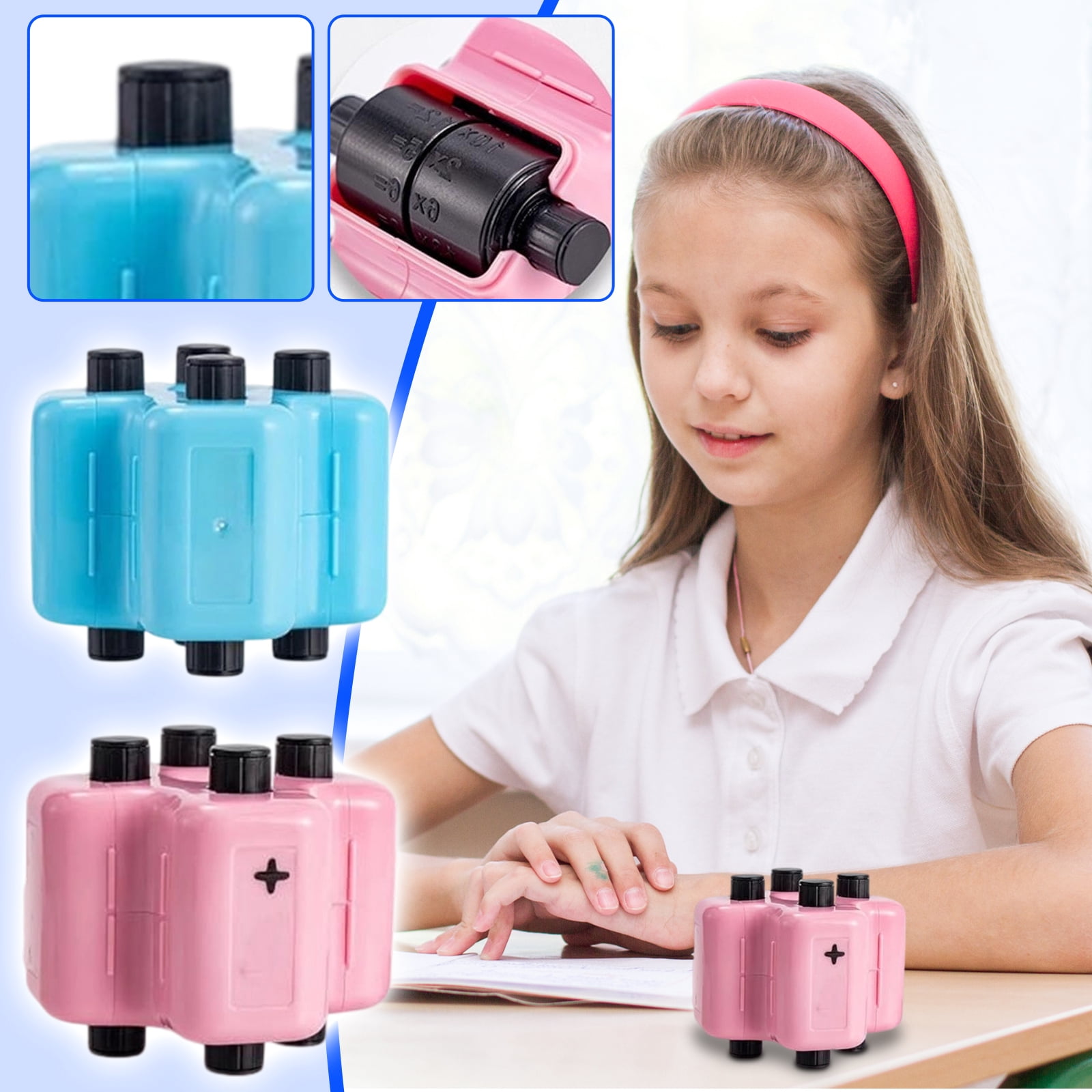 Math Practice Rolling Stamp 4-In-1 Blue With 0.3 Oz Ink Pad For Kids Teaching