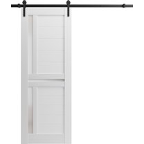 Sturdy Barn Door 24 x 80 inches | Veregio 7288 White Silk with Frosted Glass | 6.6FT Rail Hangers Heavy Hardware Set | Solid Panel Interior Doors
