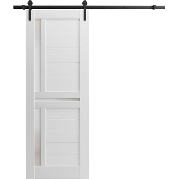 Sliding French Pocket Door 32 x 96 inches | Quadro 4445 Nebraska Grey with Frosted Glass | Kit Trims Rail Hardware | Solid Wood Interior Bedroom Sturdy Doors