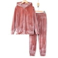 thumbnail image 3 of BiZtdJrK Womens Velour Sweatsuits Casual Long Sleeve Hooded Sweatsuits and Sweatpants Pajama 2 Piece Jogging Tracksuits Sets, Pink, S, 3 of 10