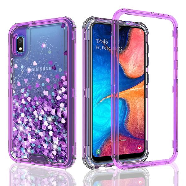 Samsung Galaxy A10E Case Hard Clear Glitter Sparkle Flowing Liquid Heavy Duty - Purple - Walmart