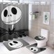 thumbnail image 1 of Juego de 4 cortinas de ducha de Jack Skellington con alfombrillas antideslizantes, tapa de inodoro y alfombrilla de baño, cortina de ducha impermeable con decoración de dibujos animados para baño con, 1 of 8