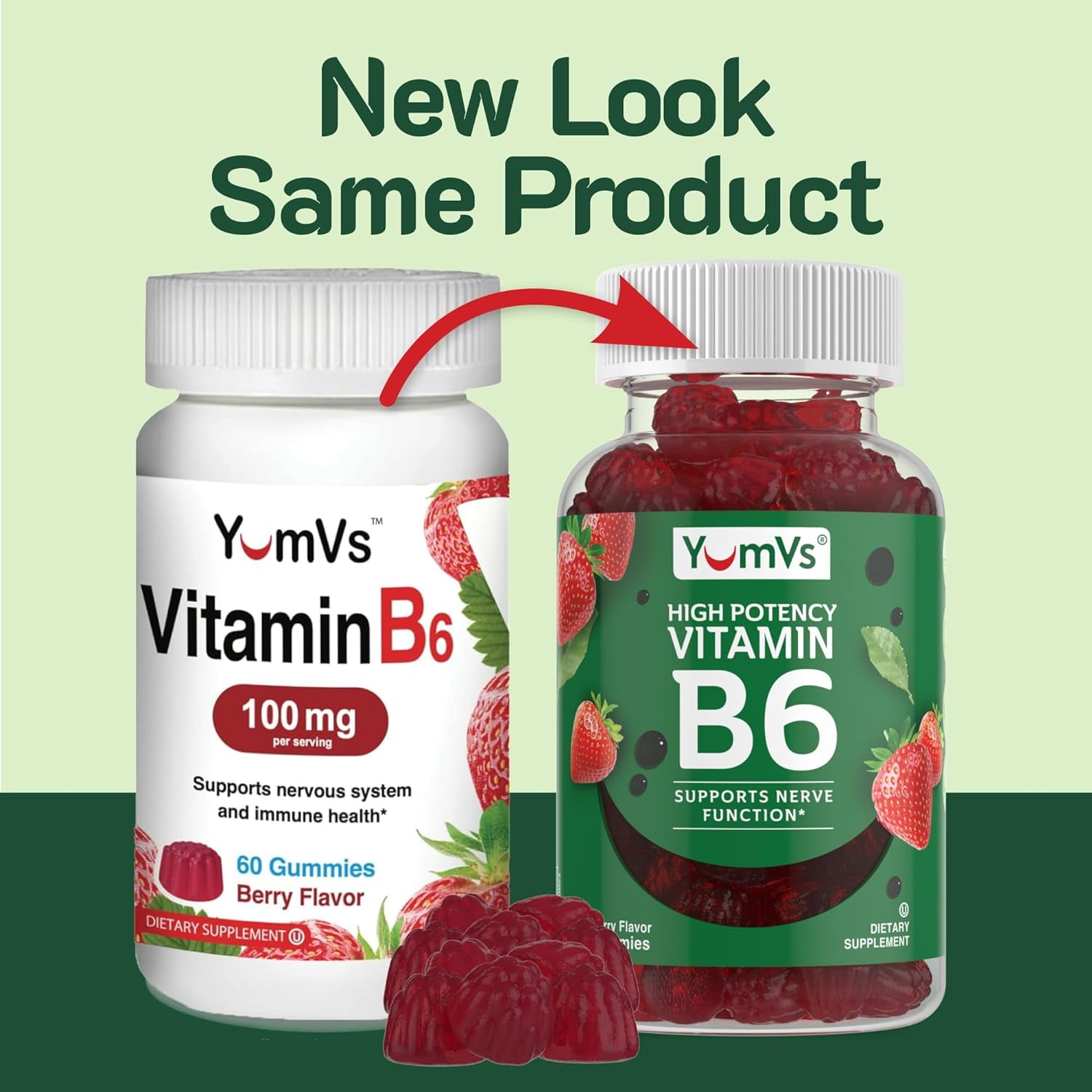 YUM-V'S 100mg Vitamin B6 Gummies Health Supplement for Nerve Function, Strawberry, 60 Count, 2-Pack