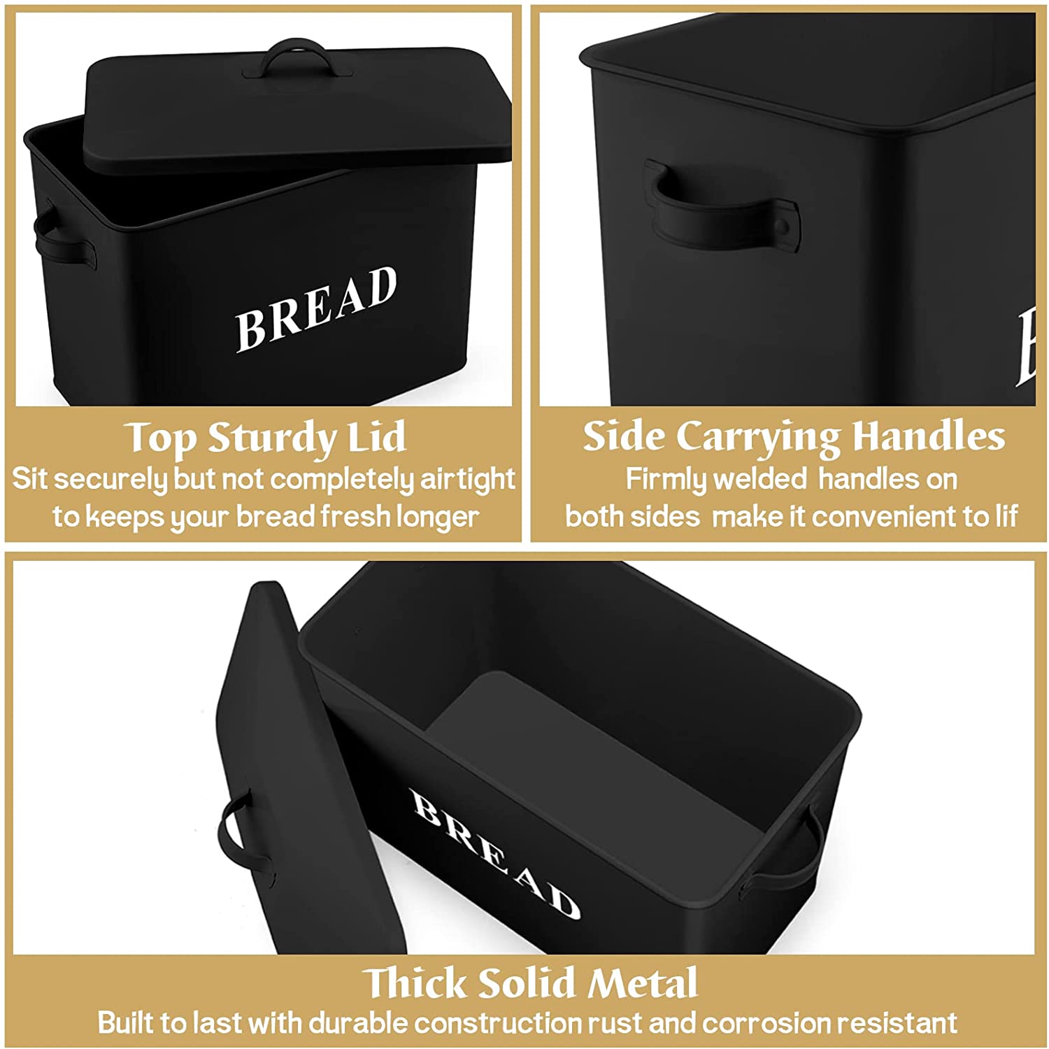 VeSteel Farmhouse Bread Box, Black Metal, Extra Large photo 2