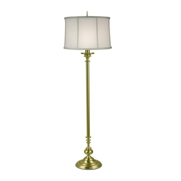 Stiffel FL-1320-C422-SB 62 in. Satin Brass Floor Lamp with Off White Camelot Shade