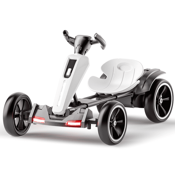 12V electric Kids Pedal Go Kart, Folder Go Kart, Outdoor Ride on Toy with Adjustable Seat, 4 Non-Slip EVA Wheels for Boys and Girls Aged 3-6 Years Old, White