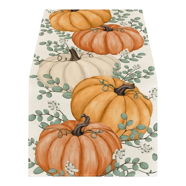 Binwennn Candy Cane Table He Is Risen Table Long Table 120 Inches Autumn Table Runner Themed Pumpkin Chrysanthemum For Home Dining Parties