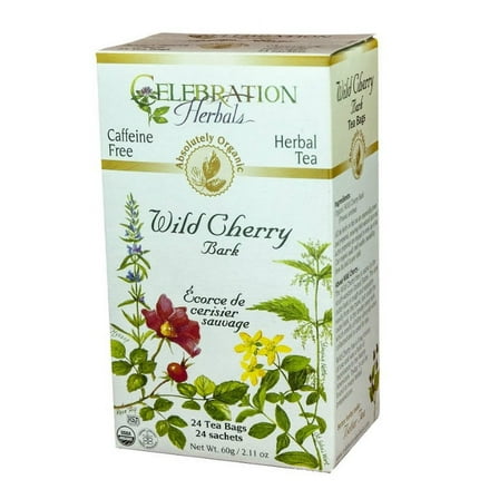 Celebration Herbals Organic Wild Cherry Bark Tea Caffeine 24 Herbal Tea Bags