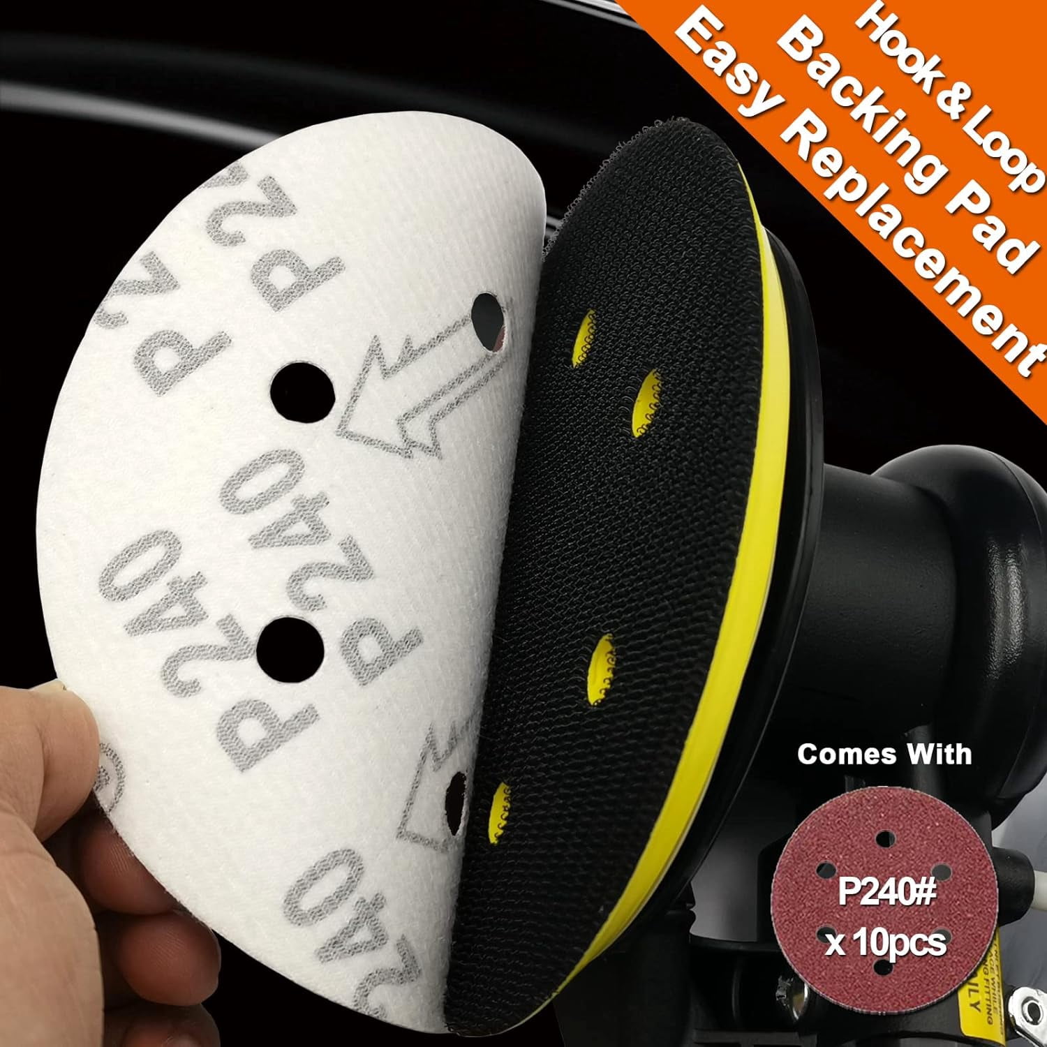 Professional Air Random Orbital Sander, 6 inch Dual Action Pneumatic Sander Suitable for Heavy Duty and Connect to Vacuum Cleaner
