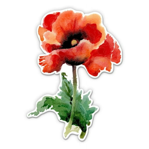 Watercolor Red Poppy - 3" Vinyl Sticker - For Car Laptop I-Pad Phone Helmet Hard Hat - Waterproof Decal