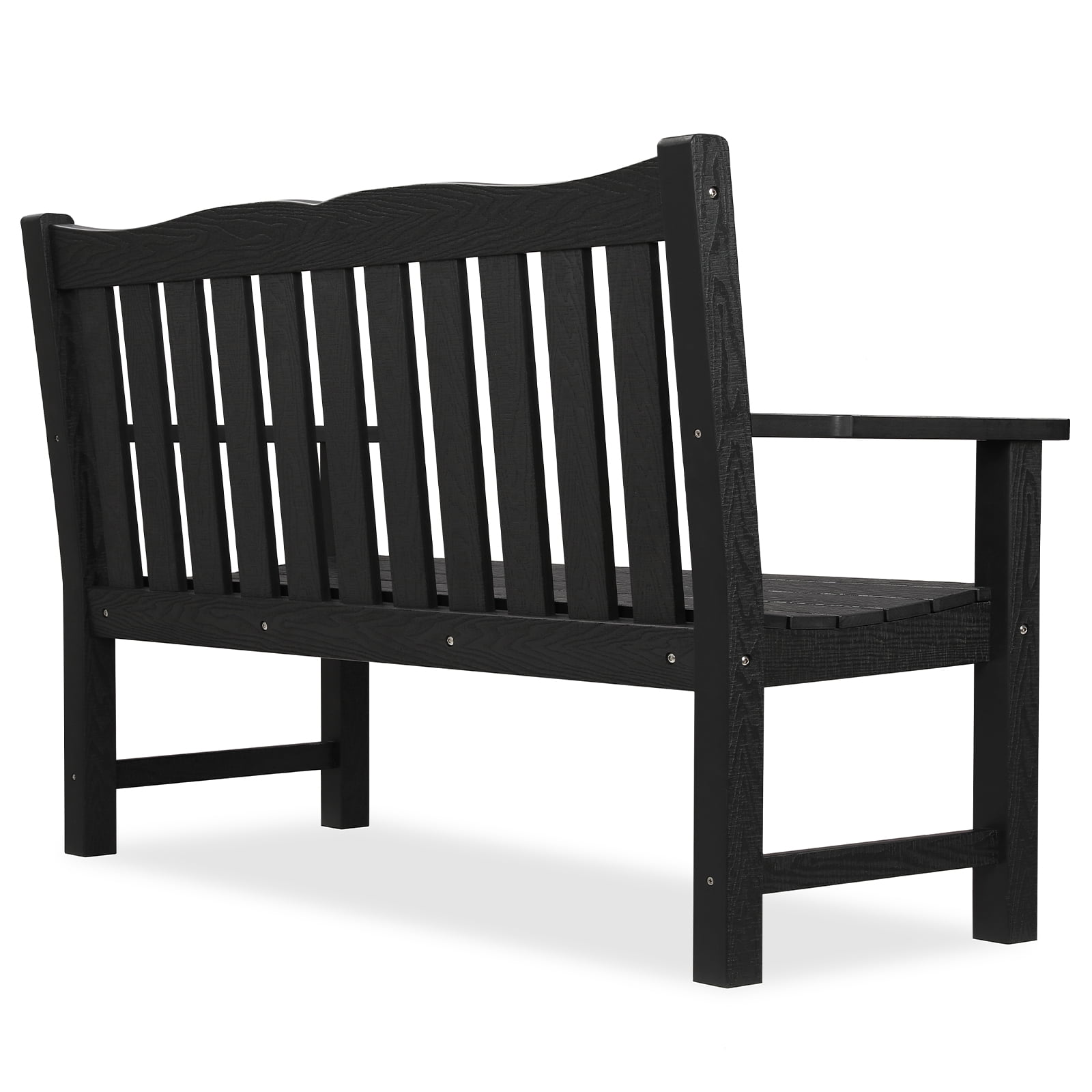 Stoog Two Person Outdoor Garden Bench with Armrest, Loveseat Porch Chair with 800 lbs Capacity, HIPS All-Weather for Patio Porch Backyard Park, Black