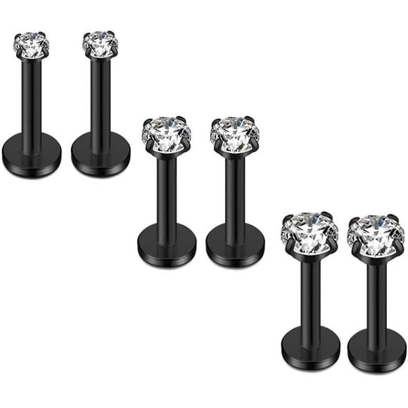 GFDYREE 16G Diamond CZ Lip Rings Labret Monroe Nose Tragus Helix Ear Piercing Jewelry Surgical Stainless Steel 2/3/4mm CZ 8mm Bar Length 3 Pairs Set