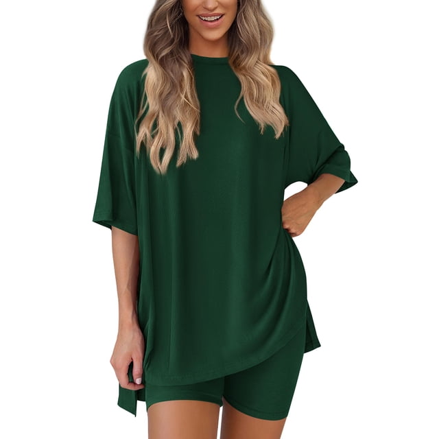 Set de salón Outfit PRETTYGARDEN de 2 piezas para mujer 2025, color verde oscuro