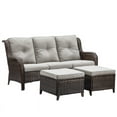 thumbnail image 4 of PARKWELL 3-Piece Patio Conversation Set,Cushioned Sofa with Ottomans,Outdoor Furniture Sets,Brown Wicker and Gray Cushion, 4 of 11