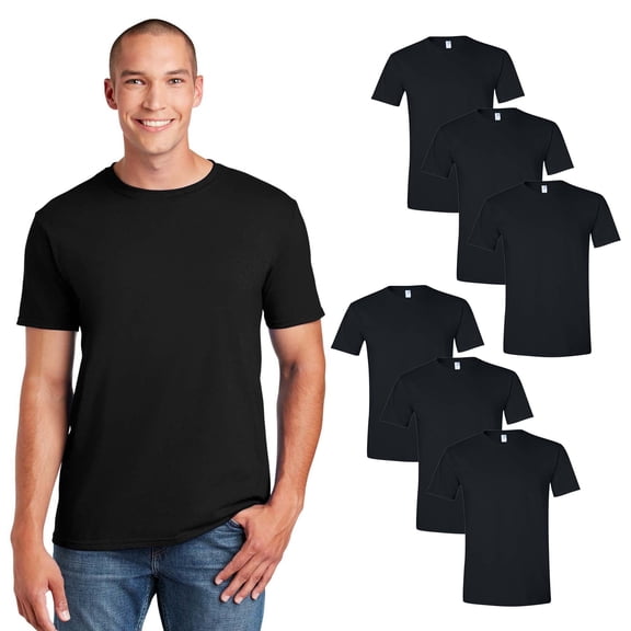 Gildan Men's Softstyle Black T-Shirt, 6-Pack, S-3XL, Comfortable Short Sleeve Crew Neck Cotton Tee