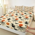 thumbnail image 3 of Manfei Kids Happy Halloween Queen Sheet Sets, Skull Pumpkin Bat Flat Sheet, Witch Spider Web Queen Fitted Sheet, Ultra Soft Home Decor, Light Yellow 4 Pieces, 3 of 7