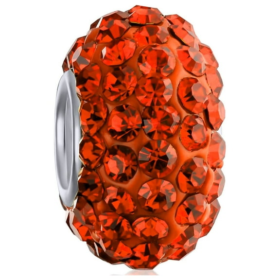 Bling Jewelry Womens Solid Color Pave Crystal Bead Charm for European Bracelet Sterling Silver Core