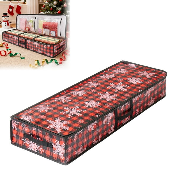 2/1PCS Christmas Wrapping Paper Storage Organizer, Gift Wrapping Storage Bag with Pockets, Heavy Duty Underbed Gift Wrapping Organizer Fits for Holiday Accessories Ornaments