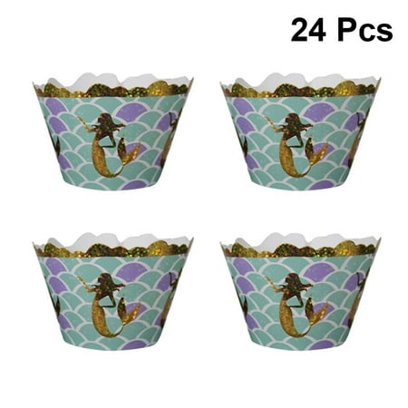 Etereauty 24 Pcs Cupcake Wrappers Mermaid Theme Baking Cake Paper Cup Wraps for Wedding Birthday Party Decoration
