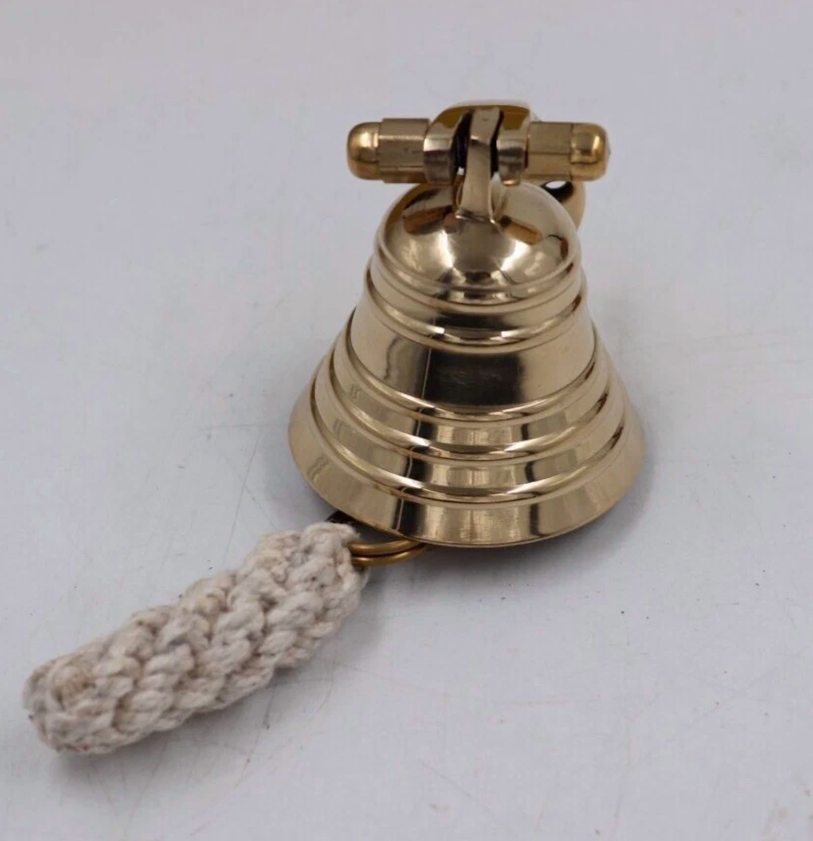 Antique Brass Nautical Ship Bell – 5" Hanging Door Bell with Wall Bracket, Maritime Gift Décor
