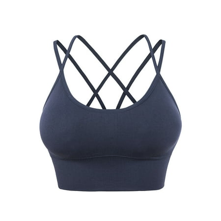 YDKZYMD Spaghetti Strap Sports Bra Workout Yoga Criss Cross Bras Breathable Strappy Backless Bralette for Women Blue XL
