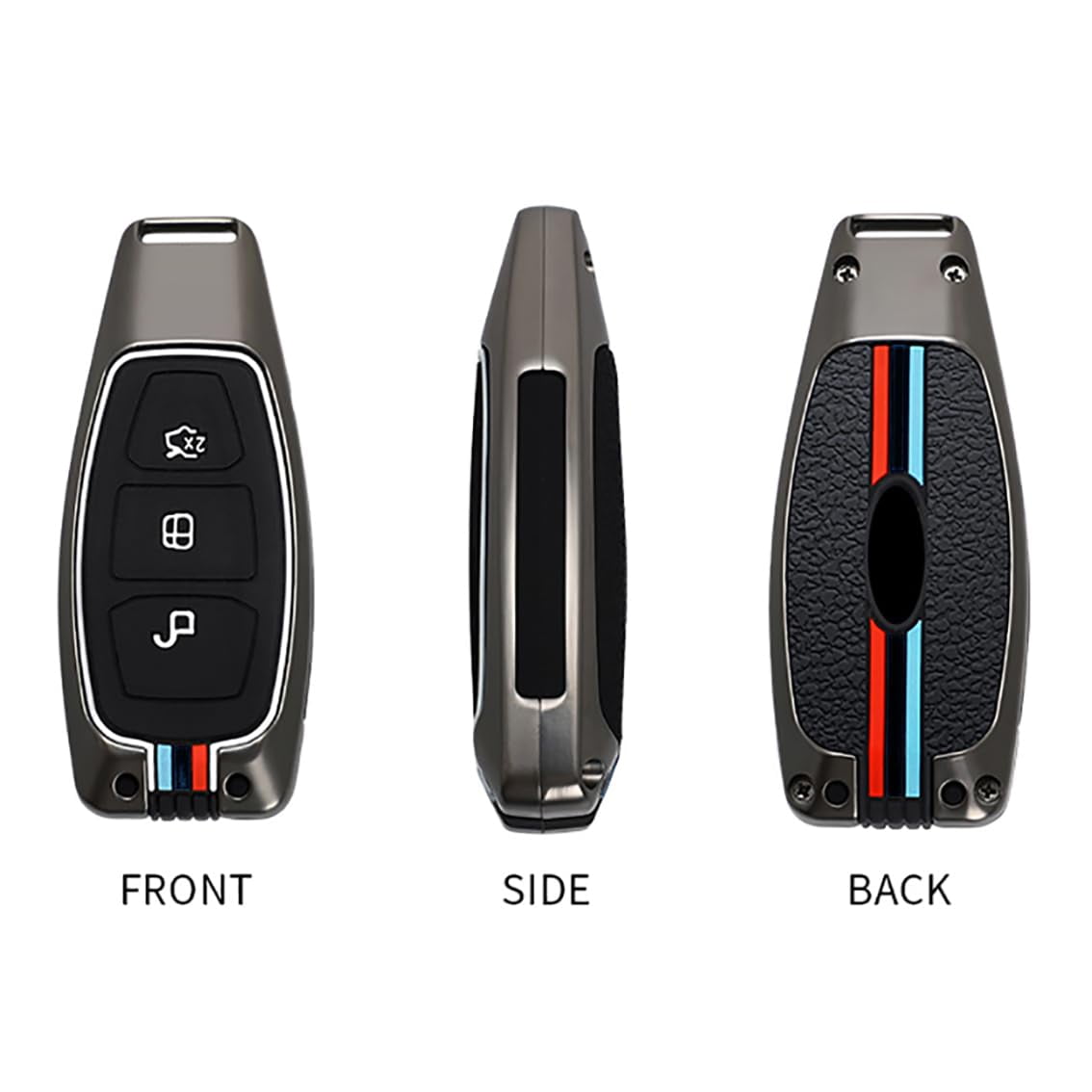 3-button Key Fob Case Fit for Ford Focus ST Car Key Cover Double Protection Metal Key Shell and Silicone Key Skin Keyless Entry Smart Remote Fit for C-Max Fiesta