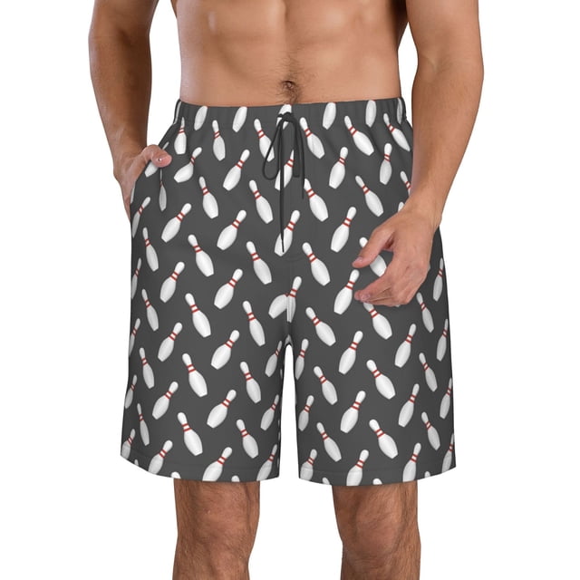 Balery Bowling Pins Traje de Baño Estilo Hawaiano para Hombre, Shorts de Secado Rápido con Bolsillos-Medium