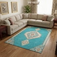 thumbnail image 2 of HomeRoots 679605 9 x 12 ft. Teal Salmon & Beige Oriental Washable Machine Made Rectangle Area Rug with UV Protection, 2 of 9