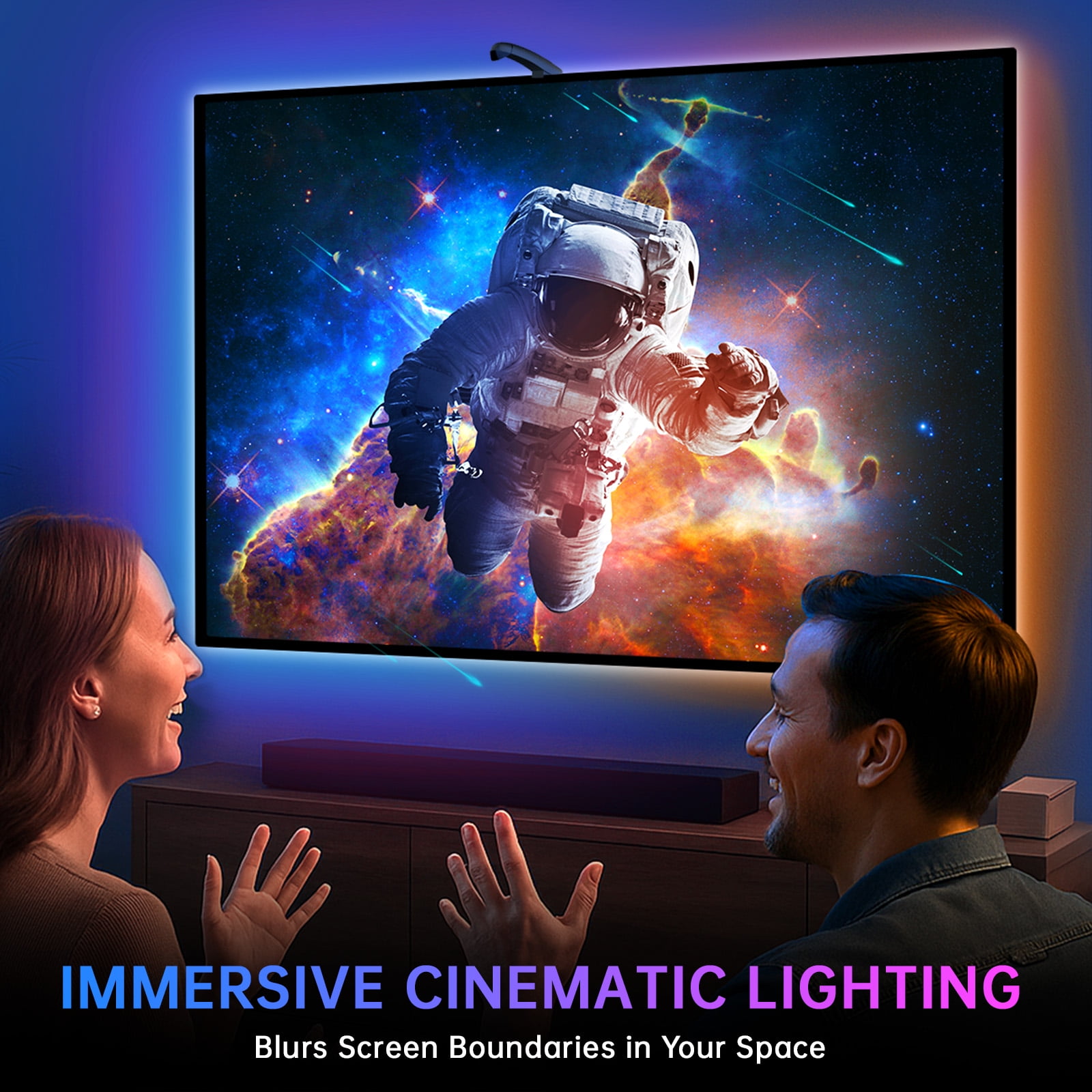 Soifcik 14.76ft TV LED Backlight with Screen Sync Sensor, App Control RGB Strip for 55-65" TVs, Game & Movie Color Changing