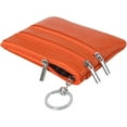 thumbnail image 5 of Women's Leather Small Coin Purse with 3 Zipper Pockets, Mini Pouch Loose Change Wallet Card Holder Case with Keychain, 5 of 5