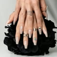 thumbnail image 5 of Hypnaughty 24 Pcs Jewels Rhinestone and Glitter Nude Luxury Coffin Press on Nails with Design and Glue Long and Extra Long Fake Nails Nude Glitter Ombre Design with Rhinestones, 5 of 6
