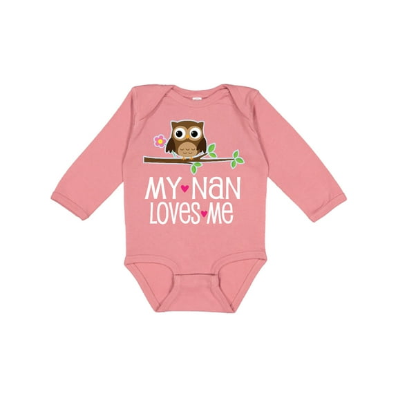 Inktastic My Nan Loves Me Owl Girls Long Sleeve Baby Bodysuit