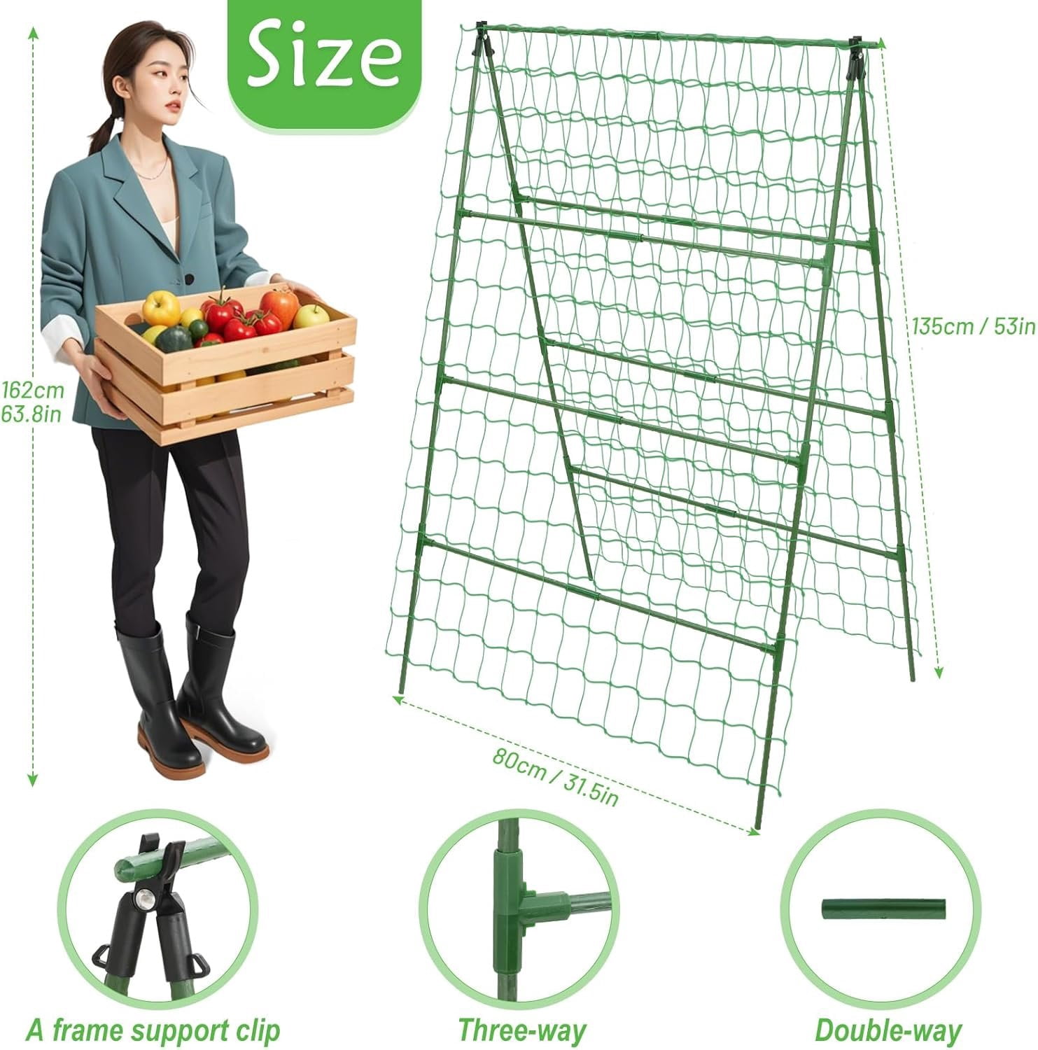 32 x 53 Inch Cucumber Trellis for Climbing  Outdoor A-Frame Garden Trellis for Raised Bed Detachable Sturdy Garden  Support Trellis for Small  Vegetable Flower Grape with Climbing Net