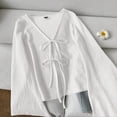thumbnail image 5 of AKOEE Womens Crop Sweaters Open Tie Front Cardigans Soft Knit V Neck Long Sleeve Casual Spring Fall Blouses (XL, White), 5 of 7